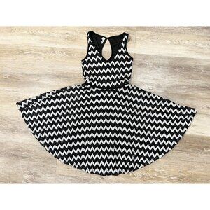 Studio Y Sz XS Black White Chevron Herringbone Lace Fit and Flare Dress Metallic
